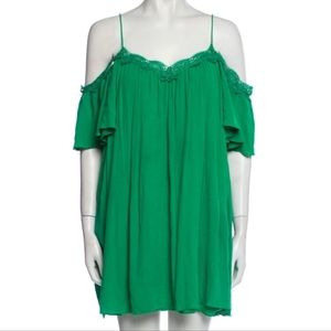 ALICE + OLIVIA LACE-TRIMMED CREPE MINI DRESS - KELLY GREEN Brand New